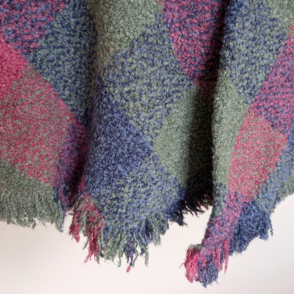 John Branigan Wool Blend Colorful Checkered Poncho - Picture 5 of 13